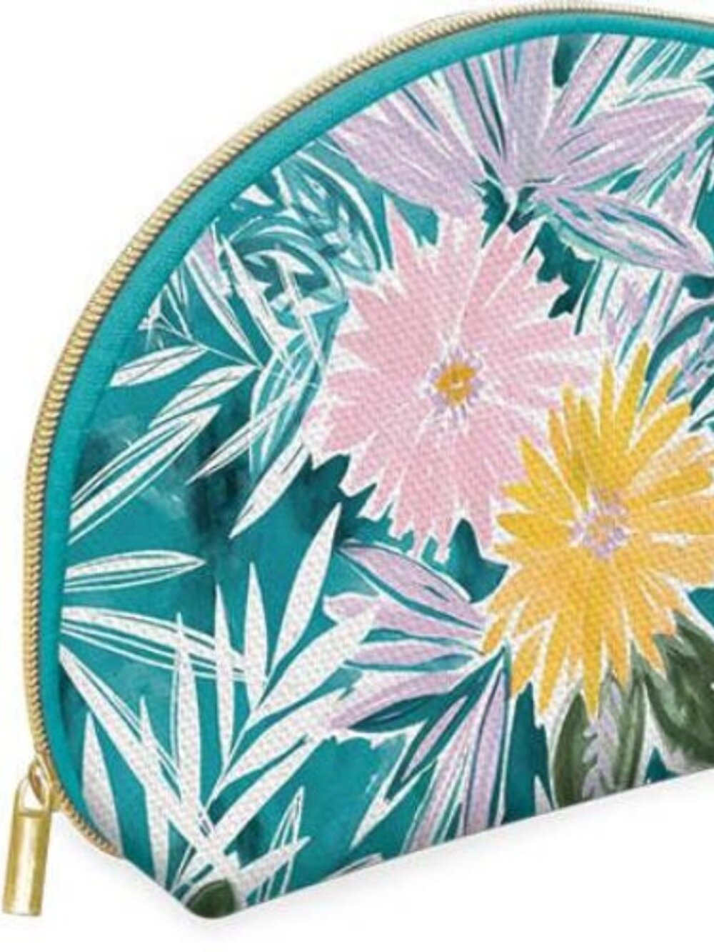 Medium Canvas Cosmetic Bag | Teal Floral